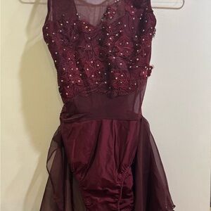 Charming Burgundy Floral Kids Dance Costume